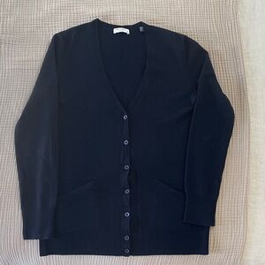 Equipment wool/cashmere navy 3/4 length cardigan. Size S.